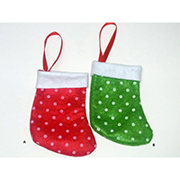 Christmas Hanging Ornament. Mini Stocking. Color: Red and Green.