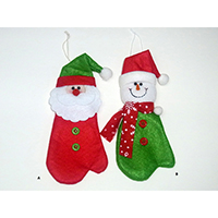 Christmas Hanging Ornament. Small Candy Pouch. Santa Claus and Snowman Design.