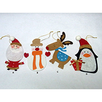 Christmas Hanging Decoration. Santa Claus, Snowman, Deer & Penguin Design. Set of 4 pcs.