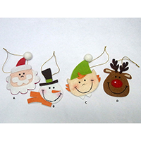 Christmas Hanging Decoration. Santa Claus, Snowman, Elf & Deer Design. Set of 4 pcs.
