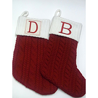 Christmas Stocking. Plain Color (Burgundy). With LETTER Embroidered at the Top Rim.