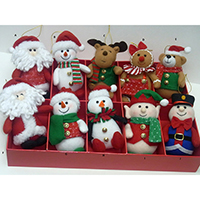 Christmas Hanging Decoration. Santa, Snowman, Elf & Animal Figures. Each with Hanging Legs. 10 pieces Packed in Gift Box.