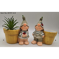 Girl and Boy Garden Gnomes with Flower Pot. Set of 2 pieces.