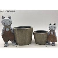 Frog Couple with Flower Pot. Set of 2 pieces.